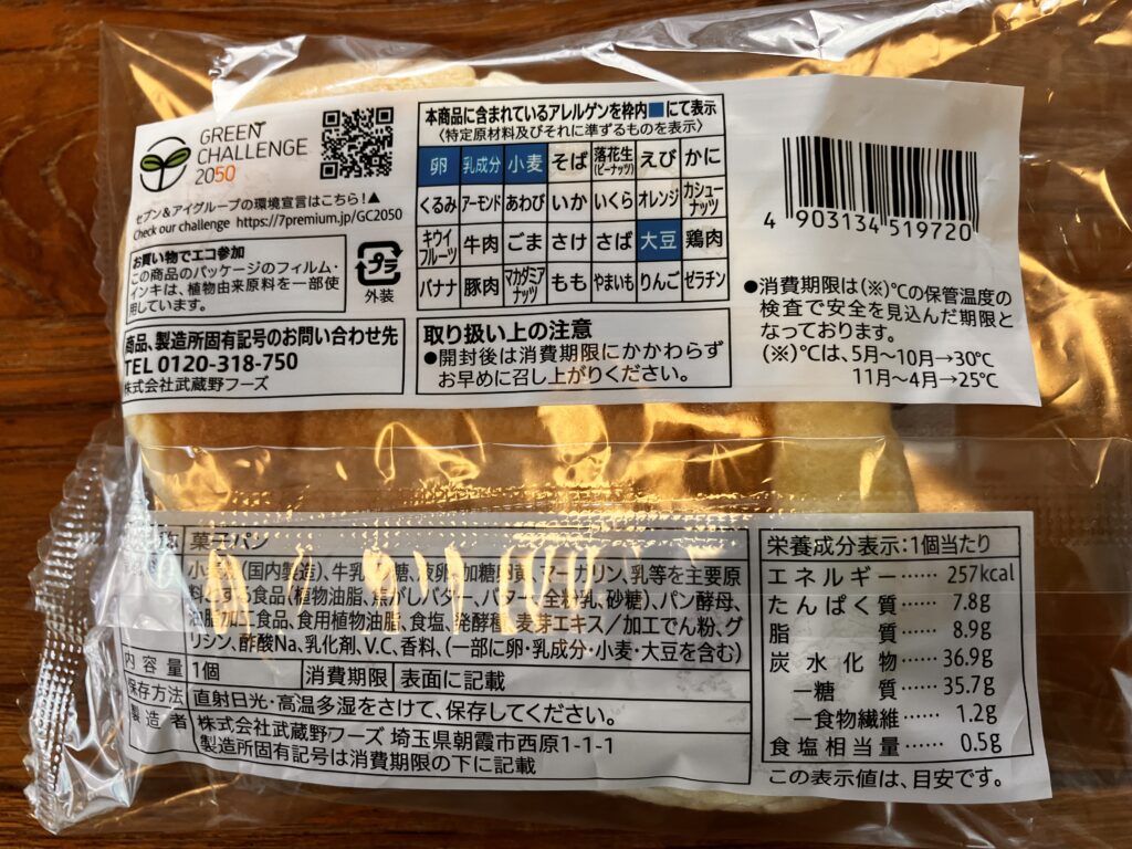 セブンクリームパン栄養成分